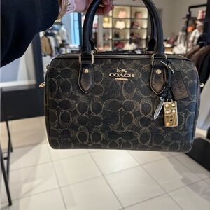 Coach Signature Black and Tan Satchel